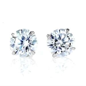 Solid 14k White Gold 2 Carat Cz. Stud Earrings